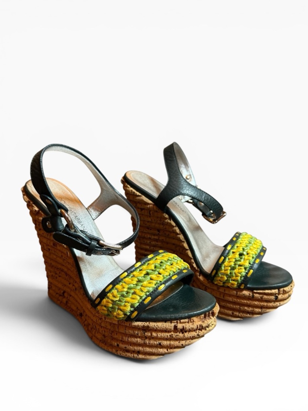 Dolce & Gabbana Woven Colorblock Platform Wedge Sandals EU 35 US 5
